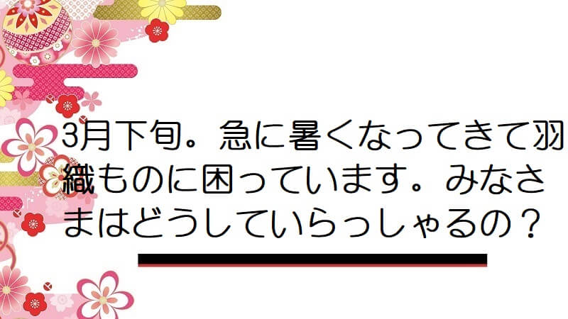 3月下旬。急に暑くなってきて羽織ものに困っています。みなさまはどうしていらっしゃるの？