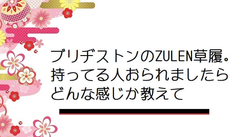 ブリヂストンのZULEN草履。持ってる人おられましたらどんな感じか教えていただきたい