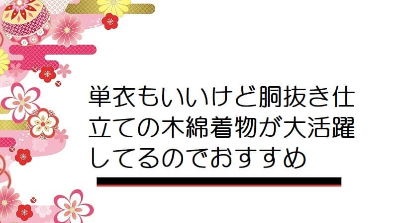 単衣もいいけど胴抜き仕立ての木綿着物が大活躍してるのでおすすめ