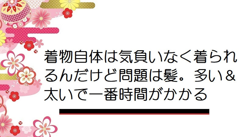 着物自体は気負いなく着られるんだけど問題は髪。多い＆太いで一番時間がかかる