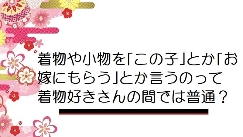 着物や小物を｢この子｣とか｢お嫁にもらう｣とか言うのって着物好きさんの間では普通？