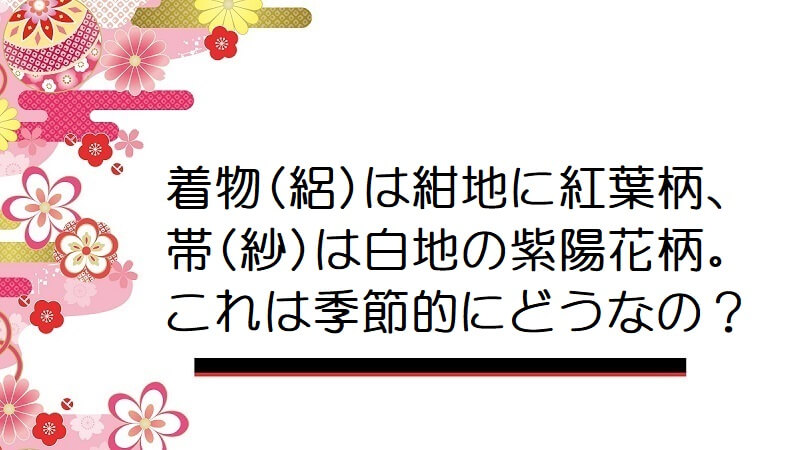 着物(絽)は紺地に紅葉柄、帯(紗)は白地の紫陽花柄。これは季節的にどうなんでしょう？