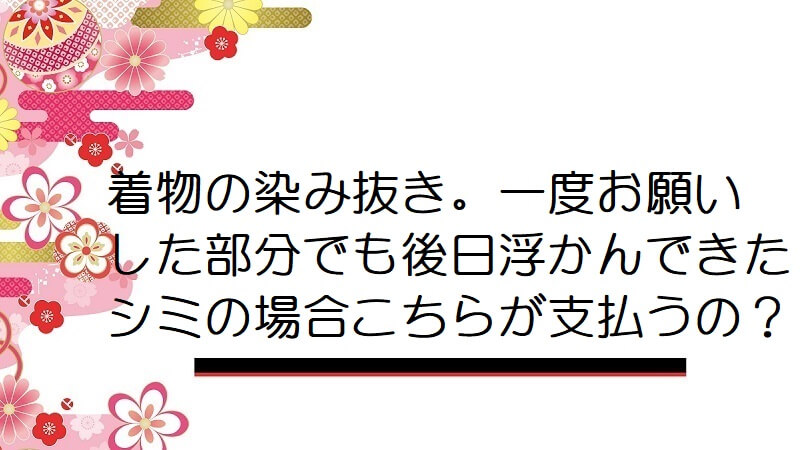 着物の染み抜き。一度お願いした部分でも後日浮かんできたシミの場合こちらが支払うの？