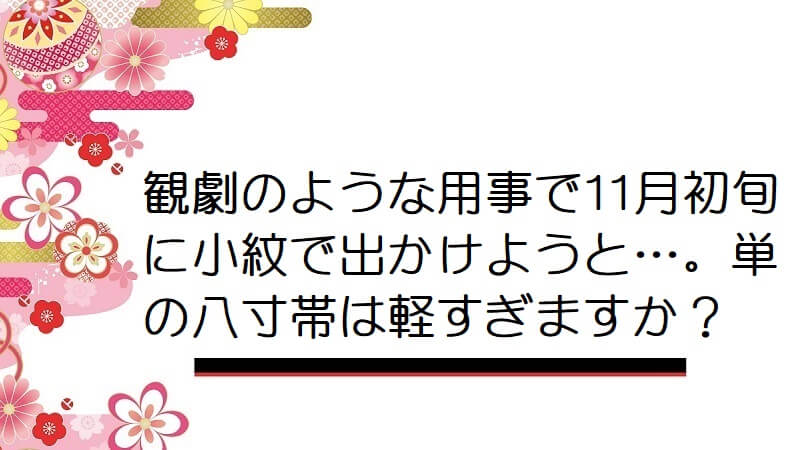 観劇のような用事で11月初旬に小紋で出かけようと…。単の八寸帯は軽すぎますか？