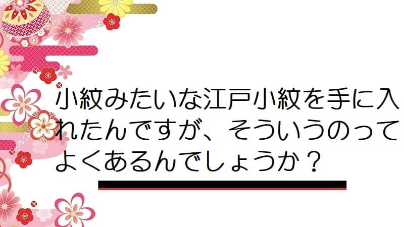 小紋みたいな江戸小紋を手に入れたんですが、そういうのってよくあるんでしょうか？