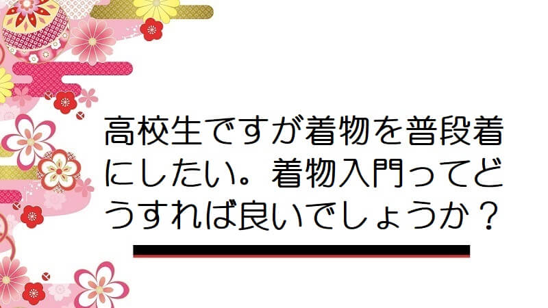 高校生ですが着物を普段着にしたい。着物入門ってどうすれば良いでしょうか？