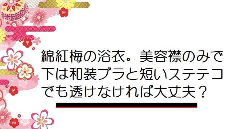 綿紅梅の浴衣。美容襟のみで下は和装ブラと短いステテコでも透けなければ大丈夫？