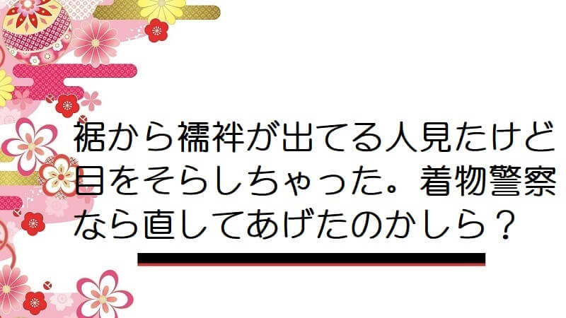 裾から襦袢が出てる人見たけど目をそらしちゃった。着物警察なら直してあげたのかしら？